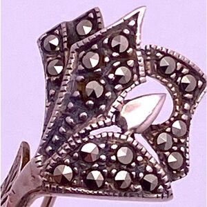 Sterling Silver Floral Marcasite Pin Vintage 2” Beautiful Pin! EUC